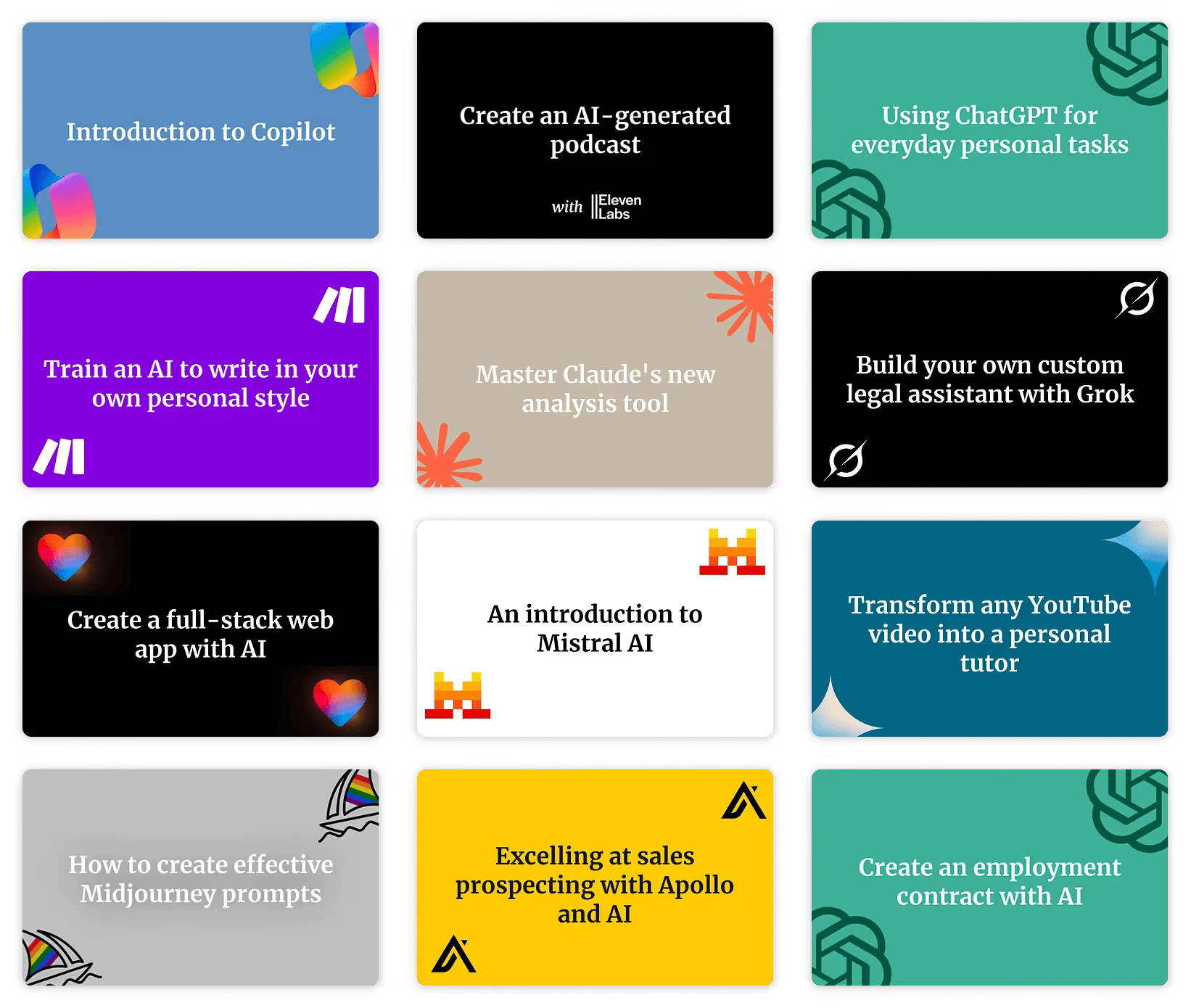 Tools covered in the AI academy